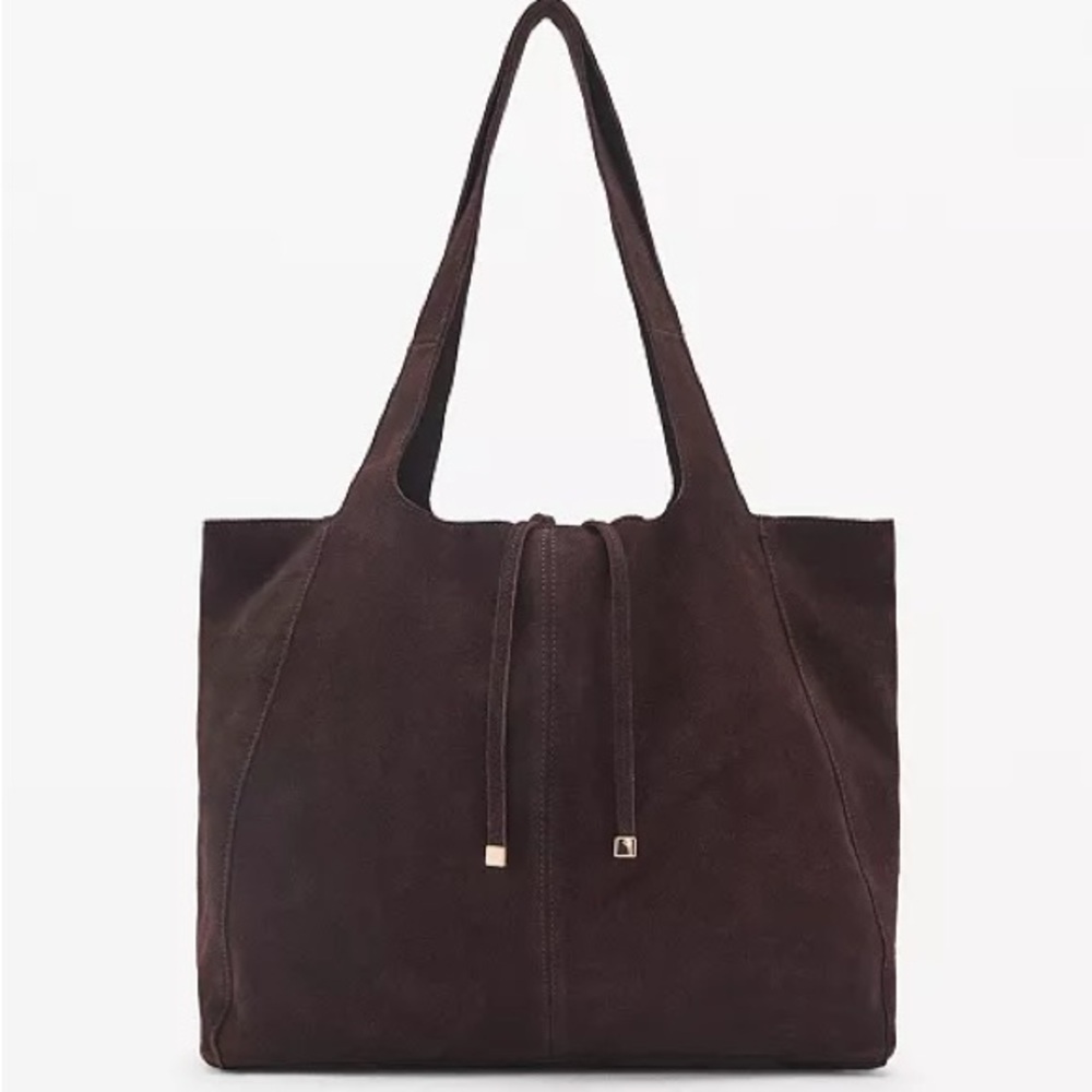 Mango Dark Brown Suede Drawstring Tote